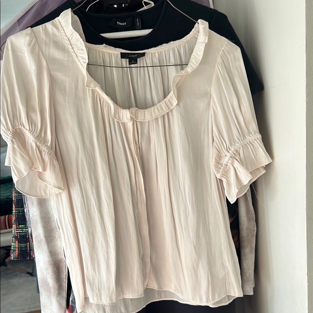 J. Crew ruffle featherweight satin scoopneck top